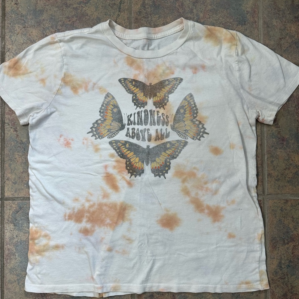 [Kindness Above All] Tie-Dye Orange Butterfly Graphic Tee